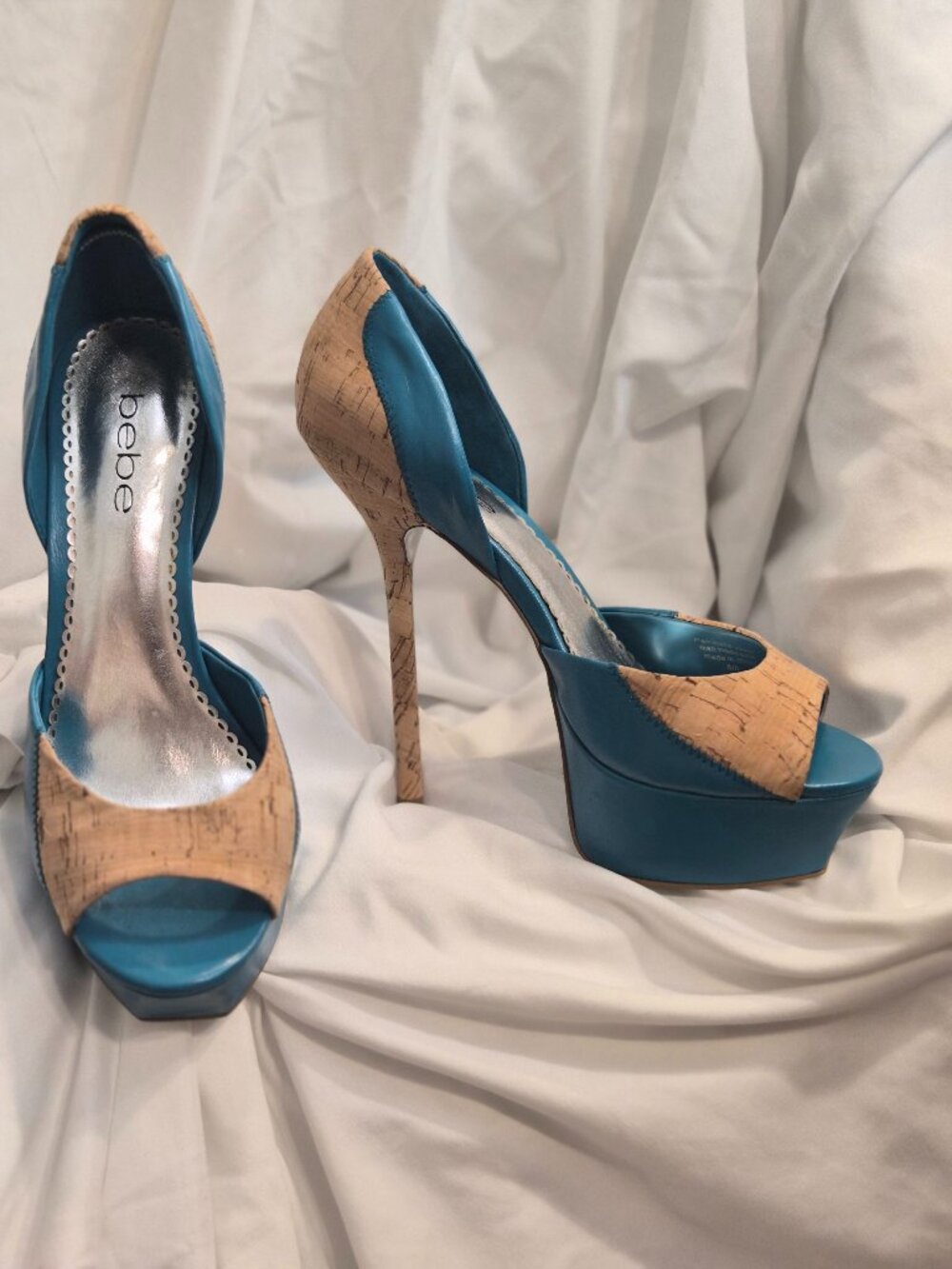 Bebe Cork Stilettos | Turquoise | Size 8